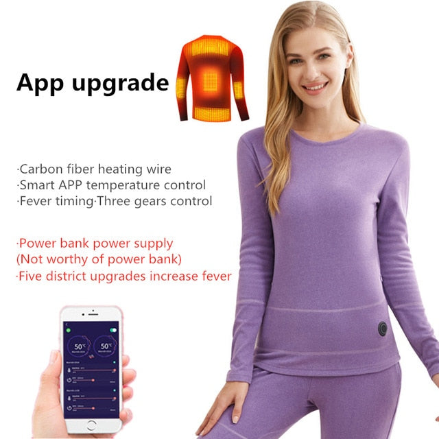 Winter Heating Underwear Set USB Battery Powered Heated Thermal Tops Pants Smart Phone Control Temperature Motorcycle Jacket