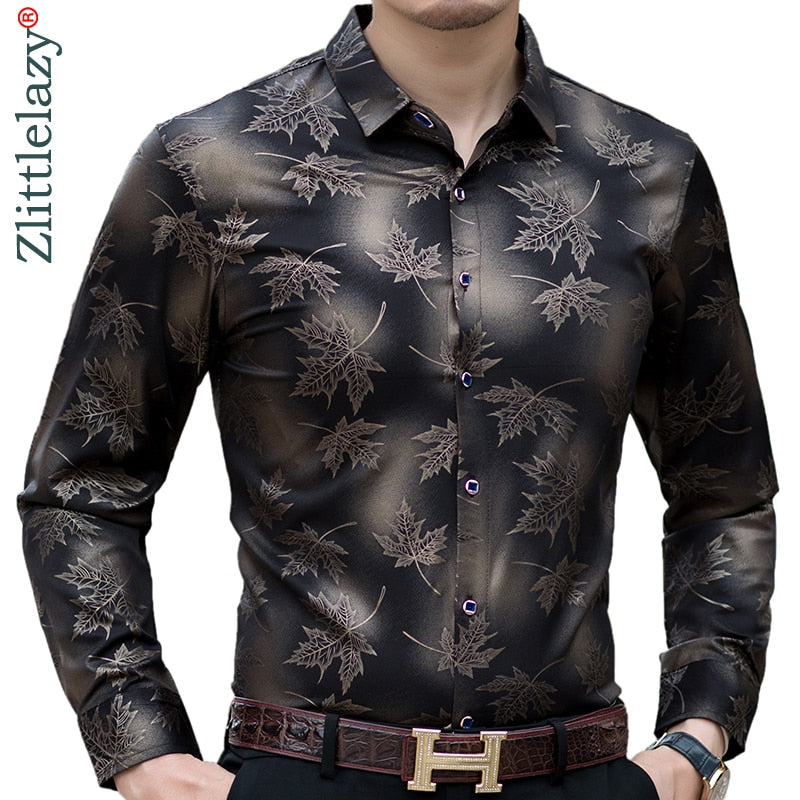 2020 New Social Long Sleeve Maple Leaf Designer Shirts Men Slim Fit Vintage Fashions Men's Shirt Man Dress Jersey Clothing 36565