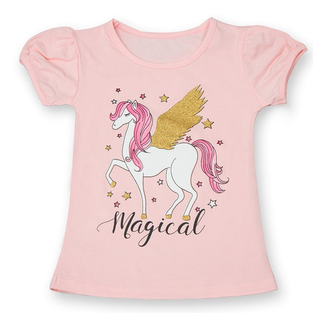 2020 Summer Fashion Unisex Unicorn T-shirt Children Boys Short Sleeves White Tees Baby Kids Cotton Tops For Girls Clothes 3 8Y