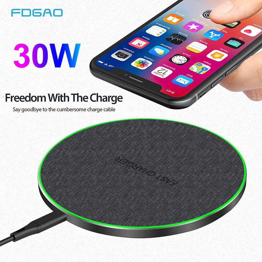 FDGAO 30W Qi Wireless Charger For iPhone 11 Pro XS X XR 8 Induction Type C Fast Charging Pad for Samsung S20 S10 Xiaomi  Mi 10 9