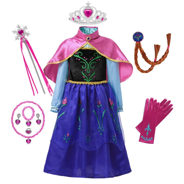 Anna Dress For Girl Kids Princess Dress Up Frock Children Carnaval Cosplay Costumes Teenager Girl Halloween Party Robe
