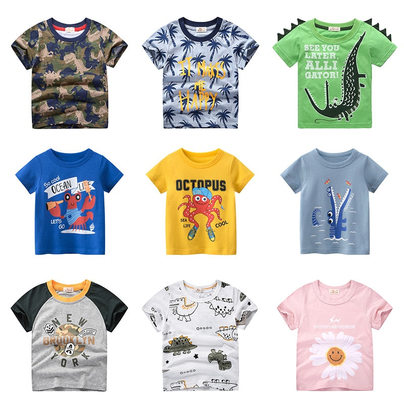 INPEPNOW Summer Children Clothing Boys T Shirt Cotton Dinosaur Short Sleeve Kids Tshirts Boy Casual Cute T-shirt 2-10Y DX-CZX279