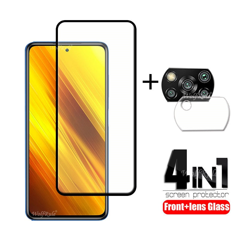 4-in-1 For Xiaomi Poco X3 Glass For Poco X3 Tempered Glass Protective Full Screen Protector For Poco F3 F2 Pro M3 X3 Lens Glass