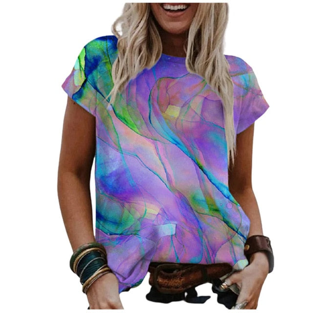 5XL Oversized Ladies Tops Women Plus Size Floral 3D Print T Shirt Loose V-Neck Short Sleeve Casual Tee Top Summer New Streetwear