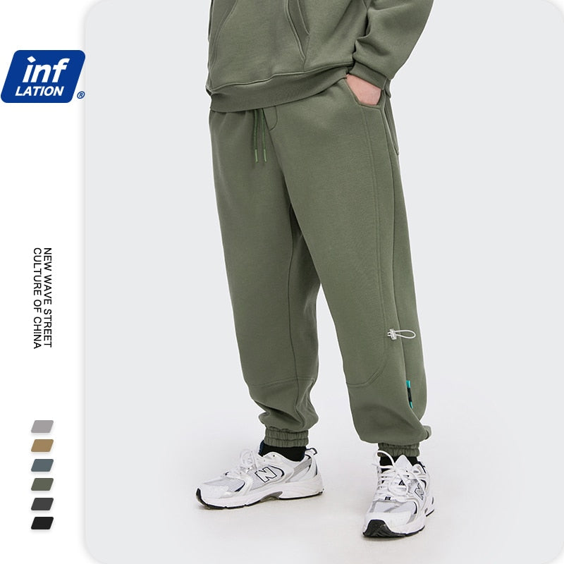 INFLATION Fleece Loose Fit Men Sweatpant In Pure Color 2020 Winter Elastic Waist Sweatpant Streetwear Men Outdoor Pants 3206W